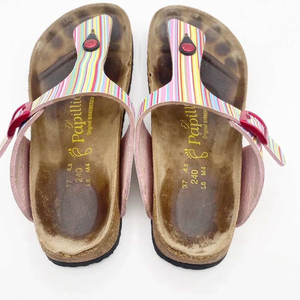 Birkenstock Papillio Pink Yellow Sandals with Cork Footbeds Comfy Casual Sz6-6.5 - Picture 7 of 9